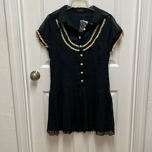 NWOT Black‎ Lacy Velour Goth Pleated Dress - size M
